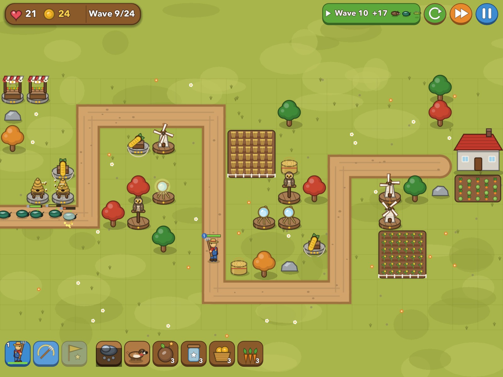 Farm towers defending a country road during a battle